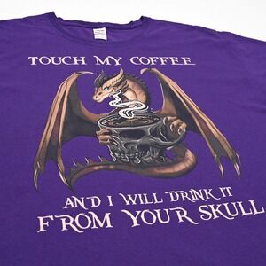 Dragon Skull Don't Touch‎ My Coffee T-shirt XL Purple Short Sleeve Funny Vintage